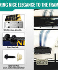 8 Pack Car License Plate Screws Kit With Black Metal Bolts Caps Foam Pads And Anti Rattle Anchors For Frames And Covers On Cars Trucks And SUVs Three Fourths By One Fourth Inch Fasteners For Your Ride shown with parts and installed license plate on a car.