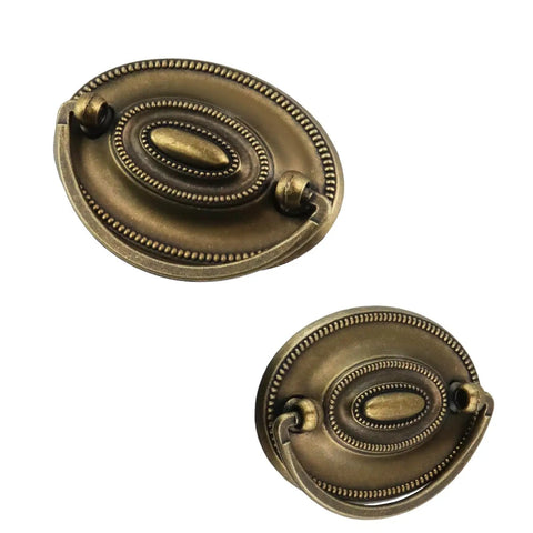 Eight Pcs Old School Antique Brass Bail Drawer Pulls Set for Furniture, oval drop swing cabinet handles, zinc alloy hardware