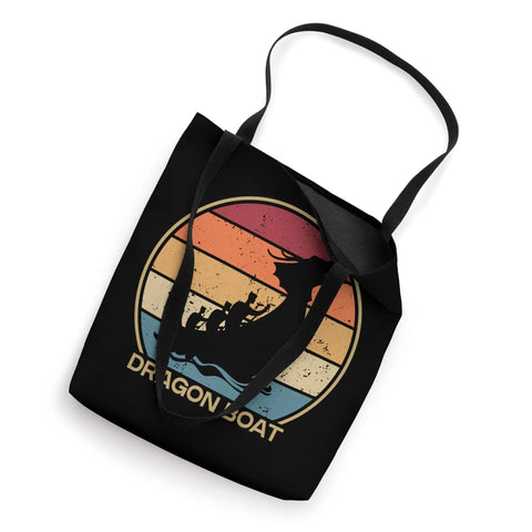 Paddler And Drummer Lover Dragon Boat Tote Bag For Team Crews with dragon boat silhouette on black fabric, 16x16in.