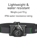 Rechargeable Lightweight Headlamp With 200 Lumen Output For Outdoor Adventures, featuring advanced focus system, IPX6 rating
