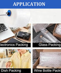 Kickass Heavy Duty Wall Mount Bubble Wrap Roll Dispenser shown in various applications including electronics, glass, dish, and wine bottle packing.