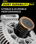 Close-up of Upgraded Drop In 12V 180A CW Alternator For Sprinter 2500 And 3500 2007 To 2018 3.0L V6 with 7 Groove Clutch Pulley