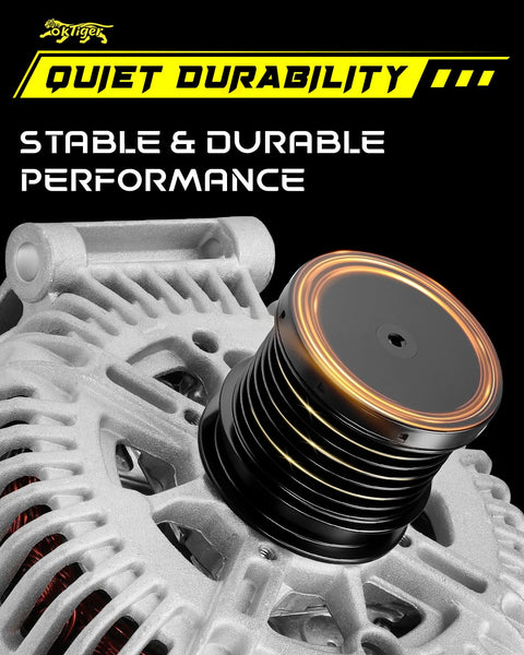 Close-up of Upgraded Drop In 12V 180A CW Alternator For Sprinter 2500 And 3500 2007 To 2018 3.0L V6 with 7 Groove Clutch Pulley