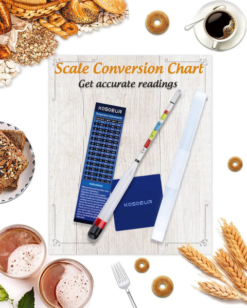 Triple Scale Hydrometer For Home Brew And Home Brewing With ABV Brix And Specific Gravity Readings For Wine Mead Kombucha And Beer, Fermentation Hydrometer Kit, Easy To Use Alcohol Meter For Accurate Sugar And Alcohol Levels, with chart and case