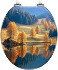 Toilet Seat Round Resin Lake Bathroom with autumn trees and lake reflection, 14.5" x 16.5", perfect for most standard toilets.