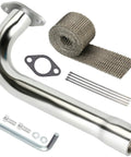 Exhaust Header Pipe Replacement For Predator 420 301cc 8hp GX240 270 390 with heat shield, gaskets, bolts, and tools, silver