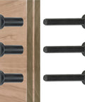 25 Piece M8x40mm Black Furniture Bolts And Cabinet Connector Screws With Barrel Nuts Kit showing M8 black bolts fitting into wood.
