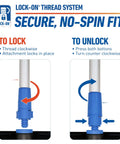 Lock-On 22 Inch Curved AquaDozer Floor Squeegee With Ez Extend Pro Telescopic Pole locking and unlocking instructions.
