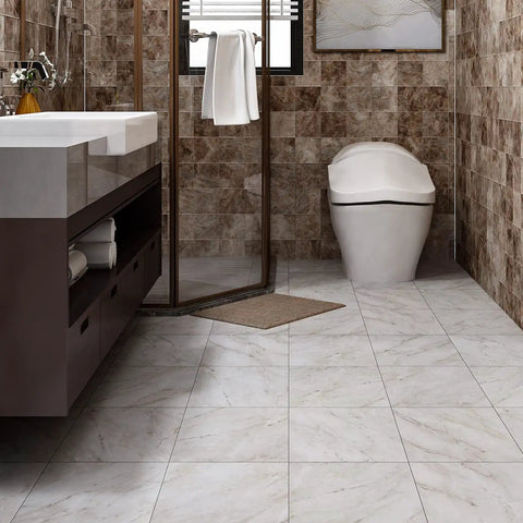 Bathroom with Peel And Stick Marble Look Vinyl Floor Tiles 12x12 Inch 32-Pack Waterproof Removable Floor Tiles 0.06in thick