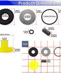Product dimensions of Top Shelf Head Valve Replacement Straight Shooter compatible with 18 gauge brad nailers, highlighting seals and springs.