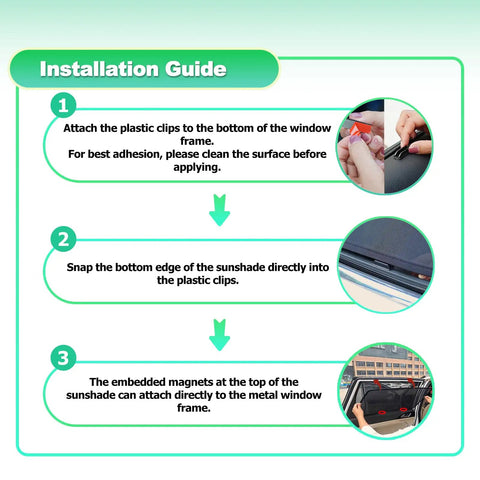 Installation guide for Rear Window Shades For Toyota 4Runner 2011-2023 showing steps to attach breathable mesh privacy screens.