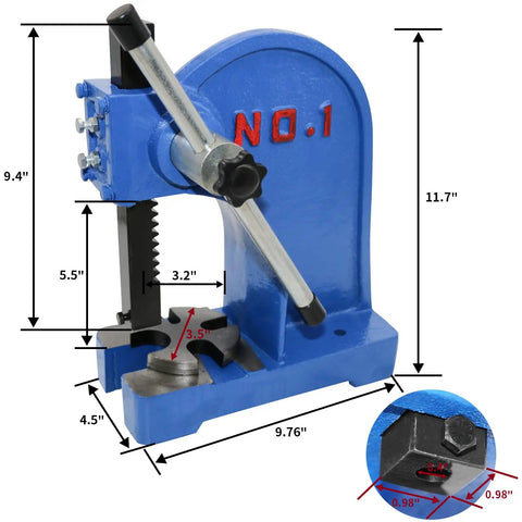 1 Ton Manual Desktop Punch Press Machine With 5.5 Inch Work Height Cast Iron Body For Stamping Bending Stretching And Forming