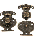Two Pack Key Hasp Lock Antique Brass For Wooden Jewelry Boxes And Gift Boxes, decorative latch with screws visible.