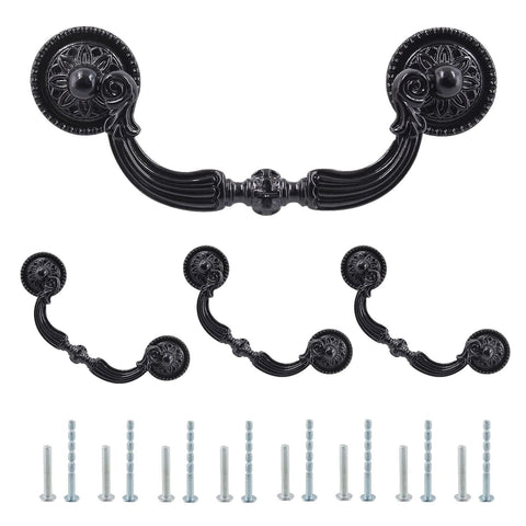 Antique Black Bail Drop Drawer Pulls 4 Pack With 3.5 Inch Hole Center And 4.72 Inch Total Length for furniture installation.