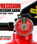 Precision pressure gauge on red 2.5 lb ABC fire extinguisher, indicating green zone readiness for use. Knock Out Fires Fast With This Badass 2.5 Lb Abc Dry Chemical Fire Extinguisher Featuring A Solid 1A 10BC Rating Packed In An 8 Pack Bundle Perfect For Home Shop Van And Travel Lightweight Safety Solution You Can Trust.