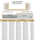 Heavy Duty Soft Close Drawer Slides With 300 Lb Full Extension Ball Bearing Rails For Cabinets And Tools dimensions chart and details.