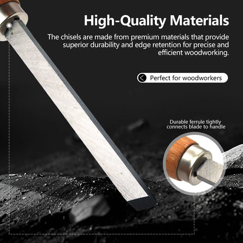 Pro Grade Woodturning Tools Kit With Eight Badass Heavy Duty Lathe Chisels including a high-quality chisel with a wooden handle.