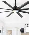 72 Inch Industrial Smart Ceiling Fan With Light And Remote Control Via WiFi Alexa Beast Mode Power With 8 Black Aluminum Blades