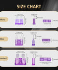 Size chart showing dimensions of Solid Car Fuses Assortment Kit With Standard And Mini Blade Fuses Ranging From 2A To 40A.