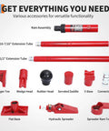 GarveeTech 10 Ton Porta Power kit in red with ram pump, 16-7/16 in and 19-1/2 in extension tubes, bases and heads.