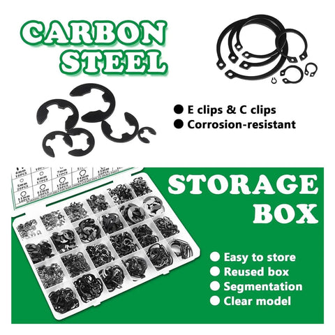 330 Piece Carbon Steel EC Type Snap Rings Set With 24 Sizes Shaft And Hole Retaining Rings Spring Circlips Kit For Mechanical Repair And Auto Parts Fixing, assorted rings in storage box