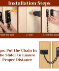 Installation steps for Heavy Duty Stainless Steel Door Chain Lock With Spring Loaded Push Button Latch And Thickened Chain Black Finish