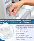 Upgraded WPW10558423 Ice Maker Replacement For Kenmore Maytag Amana IKEA Refrigerators Built To Last And Ready For Everyday Use Includes Ice Maker And Compatibility Guide For Six Point Three Inch Bucket WPW10558424, white ice bucket assembly