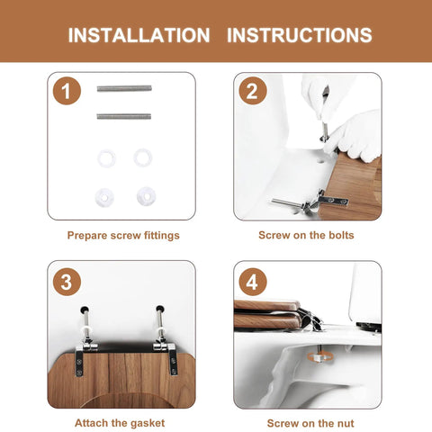 Installation instructions for Round Toilet Seat Made From Molded Wood With Zinc Alloy Hinges, step-by-step guide.