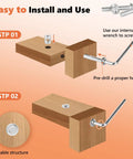 Installation guide for Heavy Duty 58pc M6 Crib Screws Hardware Kit Zinc Plated Bolts Nuts Set with allen wrench and wood pieces.