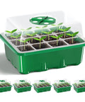 5 Pack Seed Starter Trays With Adjustable Humidity Dome And Base Indoor Greenhouse Mini Propagator, 12 Cells Per Tray, Clear