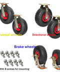 Heavy Duty Pneumatic Caster Wheels With Tubeless Natural Rubber Tires Rock Solid Swivel Base features universal, directional, and brake wheels with mounting screws.