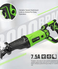 900W Reciprocating Saw With Variable Speed And LED Work Light, Adjustable Angle, 3000 SPM, 22mm Stroke, close-up view