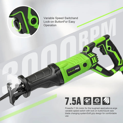 900W Reciprocating Saw With Variable Speed And LED Work Light, Adjustable Angle, 3000 SPM, 22mm Stroke, close-up view