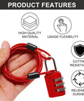 Red Six Point Six Feet Double Loop Security Cable Lock With Two Point Five Millimeter Braided Steel Construction And Three Digit Combination Lock For Bike Luggage Outdoor Gear And Clothesline Two Pack held in hand showcasing product features.