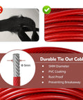 Heavy Duty 200 Ft Dog Runner With 10 Ft Tie Out Cable For Big Dogs Up To 250 Lbs Safe Zip Line For Backyard Park And Camping Use Red Vinyl Coated Stainless Steel