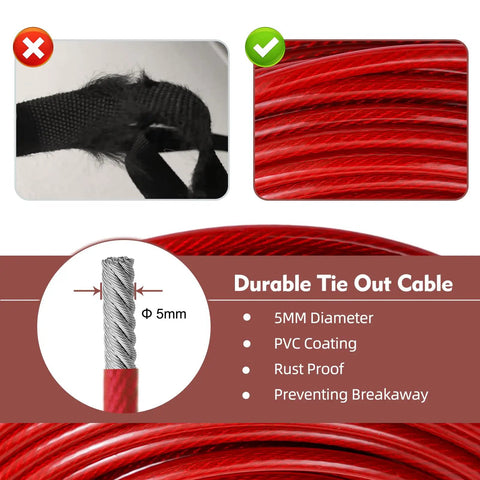 Heavy Duty 200 Ft Dog Runner With 10 Ft Tie Out Cable For Big Dogs Up To 250 Lbs Safe Zip Line For Backyard Park And Camping Use Red Vinyl Coated Stainless Steel