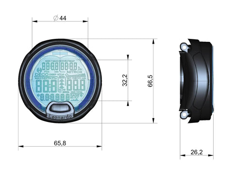 Dimensions of Leonardo 2.0 Dive Computer Watch Black Blue With Backlit Display Water Resistant Nitrox And Gauge Modes