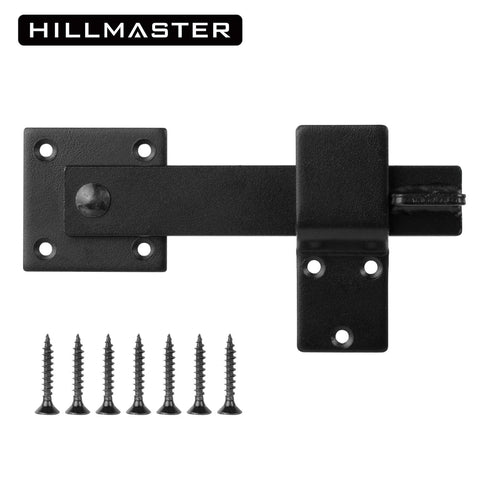 Sturdy Six Inch Farm Flip Fence Gate Latch And Barn Door Lock Flip Latch Hardware In Matte Black with screws visible