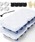 DoReFaSol Connectable Appliance Rollers And Heavy Duty Furniture Sliders With 36 Wheels Moving Dollys featuring four dollies, blue wheels, tools, and gloves.