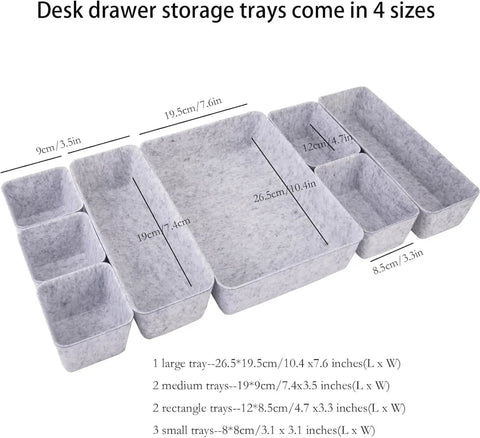Customizable 8 Pack Felt Drawer Organizer Trays Set For Desk Drawers Shallow Modular Storage Bins For Office Supplies