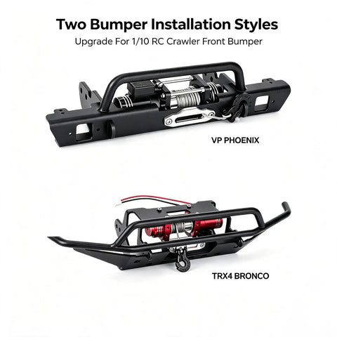 Two bumper installation styles for Sick Simulated Electric Winch Made From CNC Aluminum Alloy For 1 10 Rc Crawler Upgrade Parts.