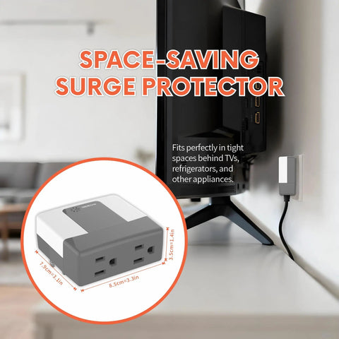 Two Outlet Wall Tap Surge Protector With Ground Protection Indicator Lights For Fridge And Washer 15A 120V 1800W installed view