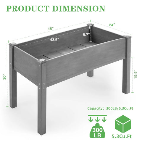 Waist-Height Raised Garden Bed With Legs, 48 By 24 By 30 Inch Solid Wood Planter Box Stand With Liner For Outdoor Patio
