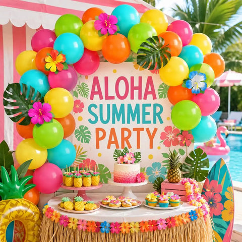 Colorful Tropical Balloons Pack 12 Inch Set With Jungle Leaves And Floral Accents For Birthday Parties Decor By Pool