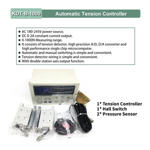 KDT-B-1000 Automatic Tension Controller with tension controller, hall switch, and pressure sensor displayed on a white background.