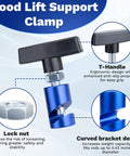 Heavy Duty Aluminum Alloy Car Hood Prop Strut Clamps Pair Delivered With Tough As Nails Hood Support Clips, showcasing T-handle and curved design.