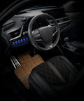 Interior view of a vehicle featuring an 8 Gang Off Road Waterproof Rocker Switch Panel With 5 Pin SPST 12V 24V On Off Toggle 20 Amp Blue.