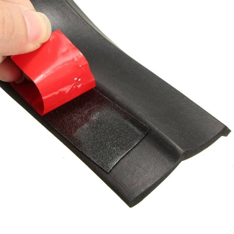 Close-up of adhesive side of Universal Car Front Bumper Lip Spoiler Protector Rubber Skirt Guard 2.5M Long Black Flexible TPVC Material