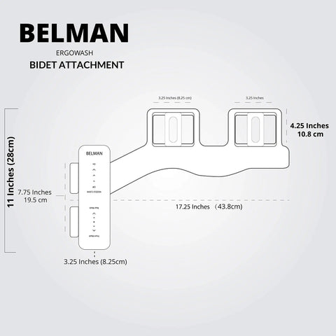 Diagram of Slim Modern Bidet Toilet Attachment With Dual Self Cleaning Nozzles, Fresh Water Sprayer, Adjustable Water Pressure, Non Electric