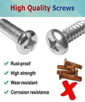 Close-up of rustproof high-quality screws with features listed, used for Patriotic Black American Flag License Plate Frames 2 Pack